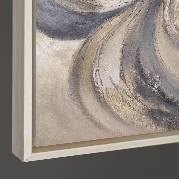 Das Gemälde „Sand und Wolken“ – helle abstrakte Wirbel auf der Leinwand