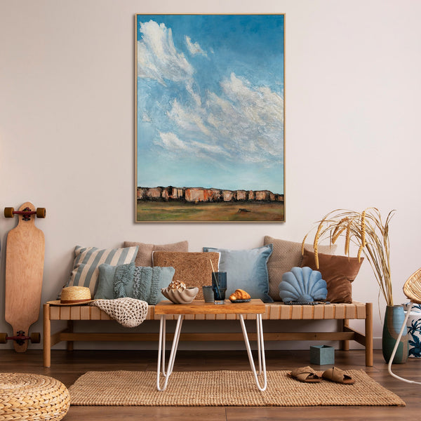 Gemälde "Unter den Wolken" lyrische Landschaft mit Schwerpunkt auf dem Himmel