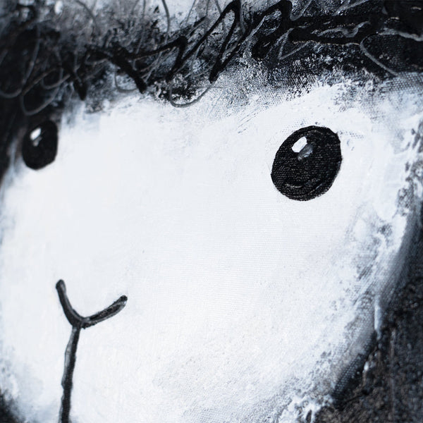 Gemälde „Unbeschwertes Schaf“ – verspieltes Motiv im minimalistischen Stil