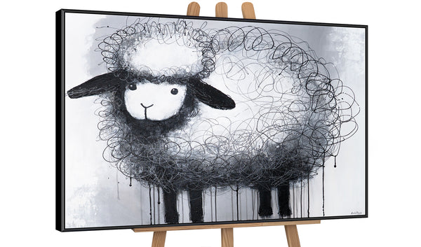 Gemälde „Unbeschwertes Schaf“ – verspieltes Motiv im minimalistischen Stil
