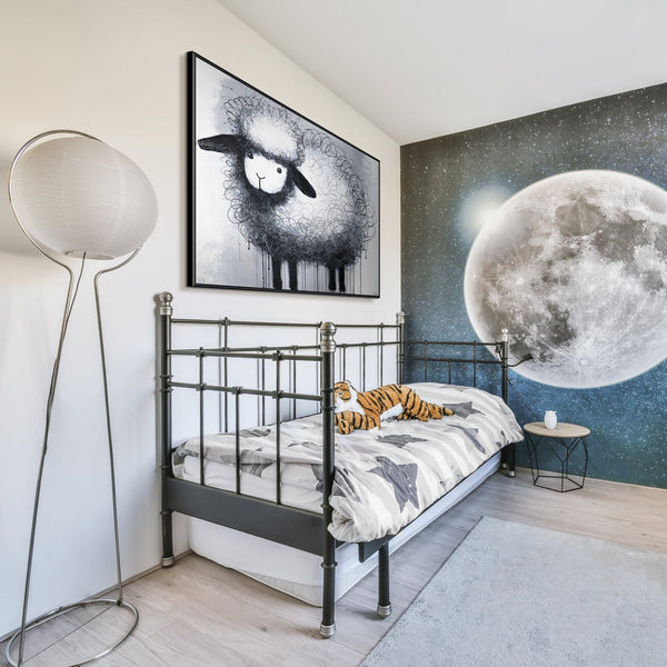 Gemälde „Unbeschwertes Schaf“ – verspieltes Motiv im minimalistischen Stil