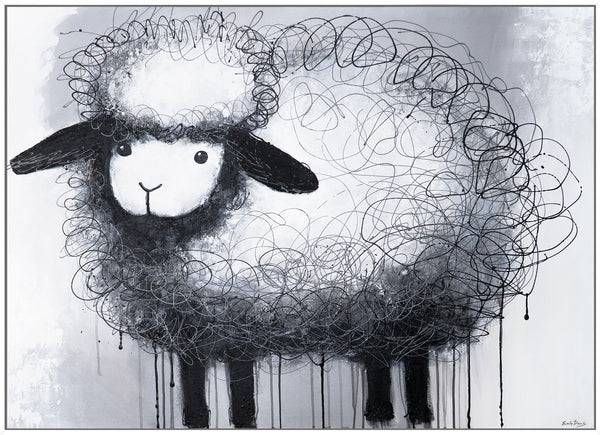 Gemälde „Unbeschwertes Schaf“ – verspieltes Motiv im minimalistischen Stil