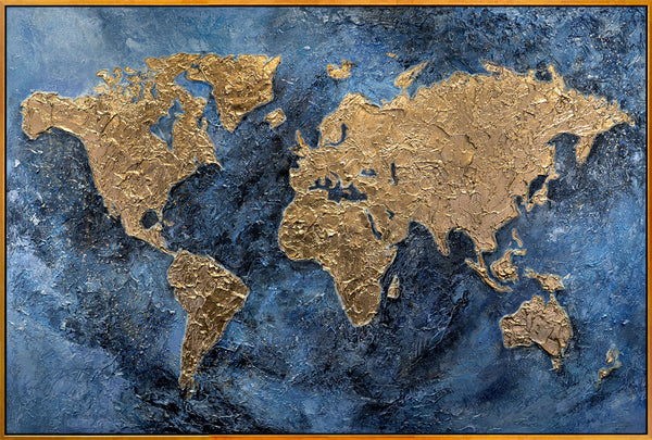 Gemälde "Goldene Weltkarte" abstrakte geografische Komposition mit Beleuchtung