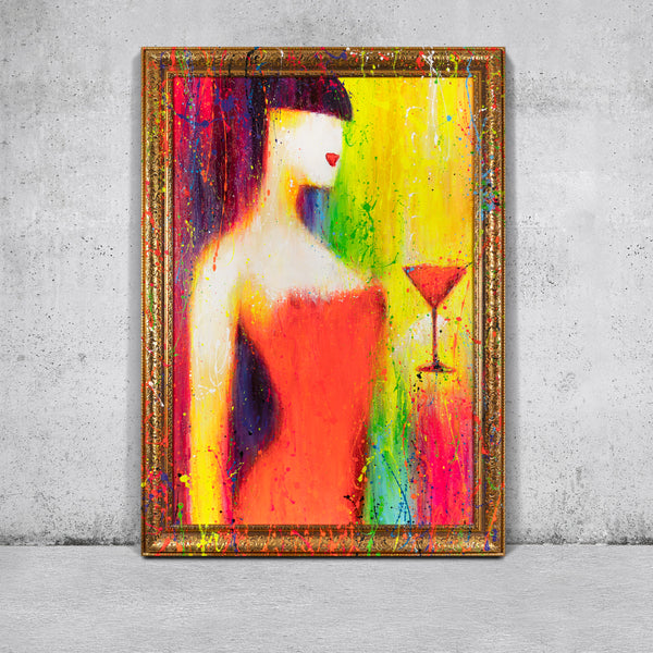 Gemälde "Cocktail" abstraktes Frauenbild in einer Neonpalette