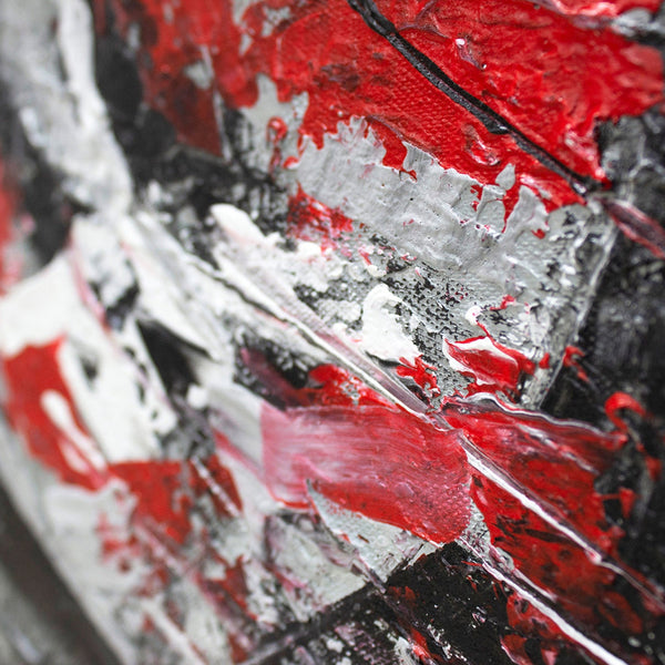 Gemälde „Abstraktion IV“ – Energie der Form und Farbe mit rotem Akzent