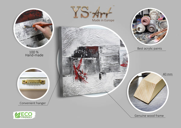 Gemälde „Abstraktion IV“ – Energie der Form und Farbe mit rotem Akzent