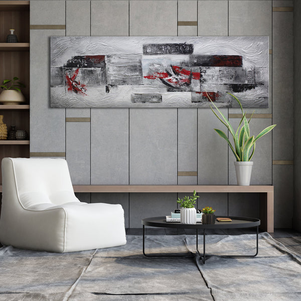 Gemälde „Abstraktion IV“ – Energie der Form und Farbe mit rotem Akzent