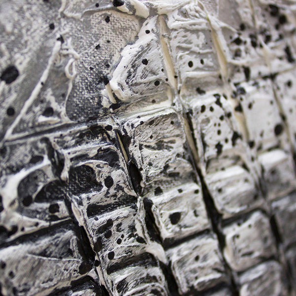 Gemälde "Abstraktion VII" schwarz-weiße Geometrie mit rotem Akzent