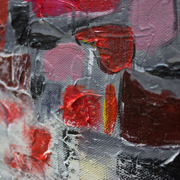 Gemälde "Abstraktion VII" schwarz-weiße Geometrie mit rotem Akzent