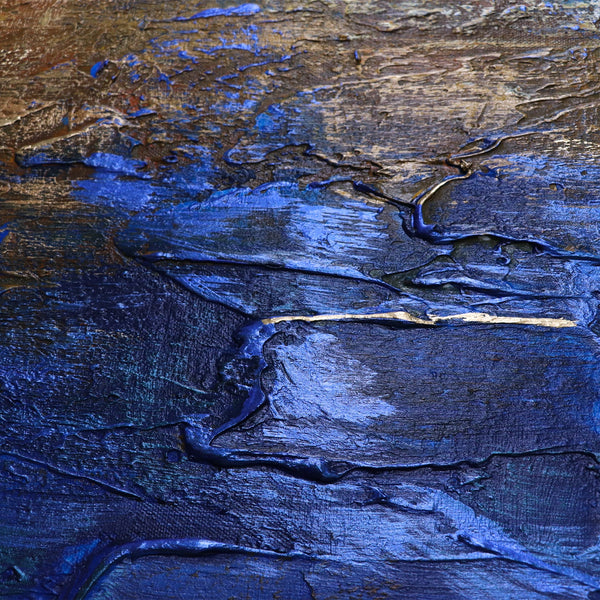 Gemälde "Ultramarin" abstraktes Motiv in einer blau-goldenen Palette