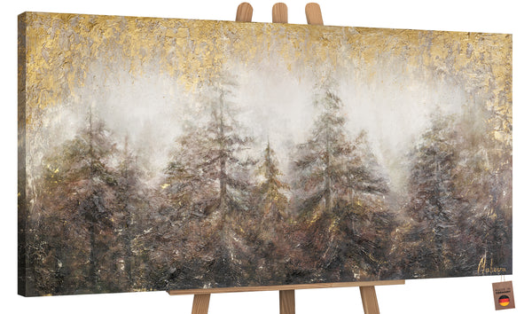 Gemälde „Morgen's im Wald“ neblige Landschaft mit goldenem Schimmer