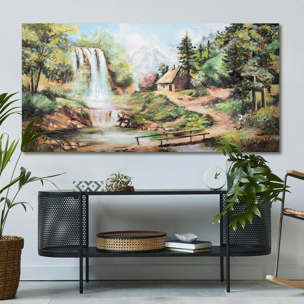 Gemälde "Wasserfall" Landschaft mit schöner Berghütte