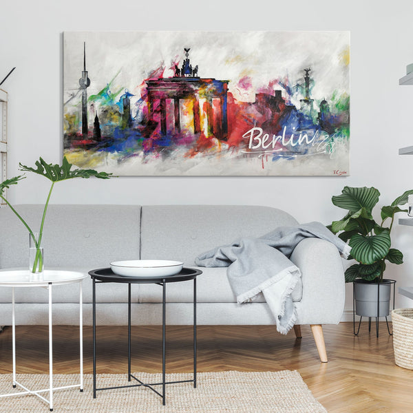 Gemälde „Berlin“  farbenfroher Urbanismus und Stadtsilhouetten