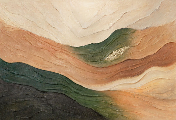 Das Gemälde „Wellen des Horizonts“ – eine abstrakte, strukturierte Landschaft mit Tiefe