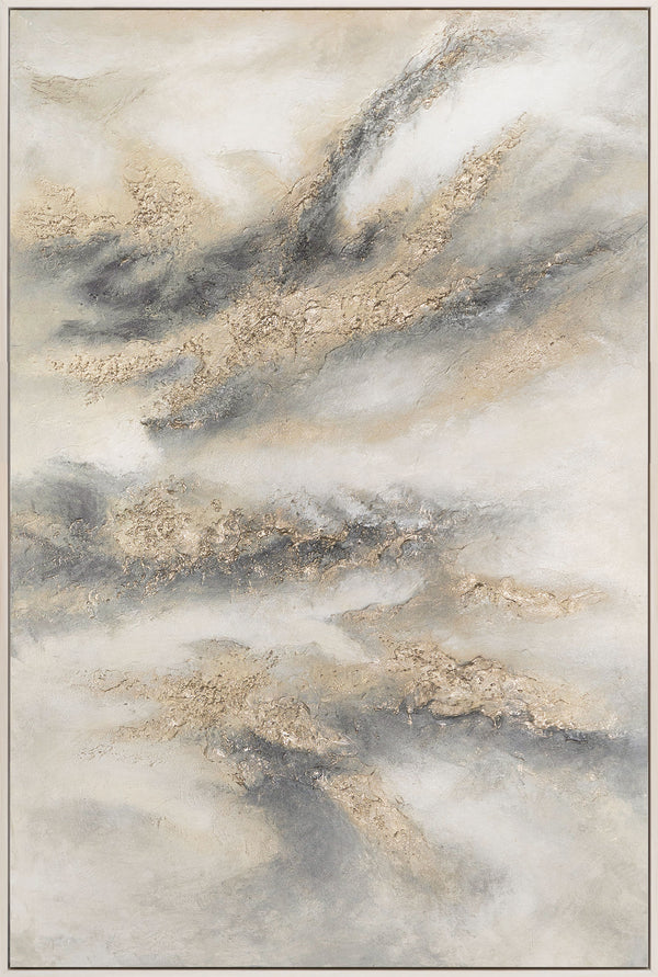 „Wolkenmelodie“ — Abstraktes Acrylbild in Creme-Grau-Gold