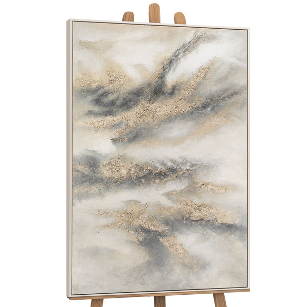 „Wolkenmelodie“ — Abstraktes Acrylbild in Creme-Grau-Gold