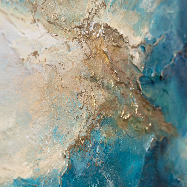 „Strahlung der Wellen“ — Abstraktes Acrylbild auf Leinwand in Blautönen