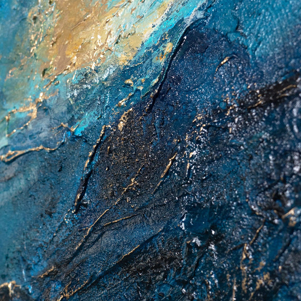 „Strahlung der Wellen“ — Abstraktes Acrylbild auf Leinwand in Blautönen