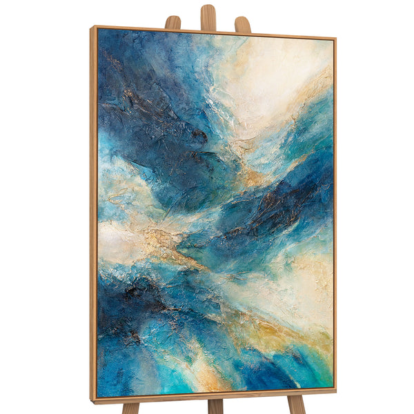 „Strahlung der Wellen“ — Abstraktes Acrylbild auf Leinwand in Blautönen