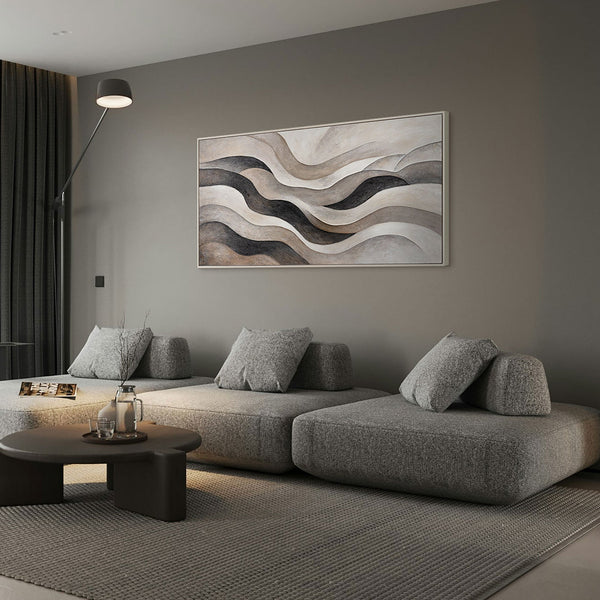 Abstraktes Gemälde „Sandwellen“ — Minimalistische Beige-Grau Leinwand mit Struktur