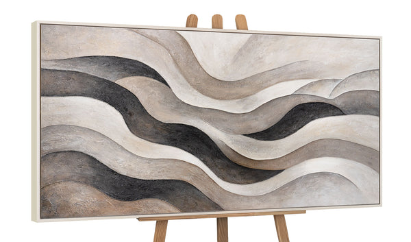 Abstraktes Gemälde „Sandwellen“ — Minimalistische Beige-Grau Leinwand mit Struktur