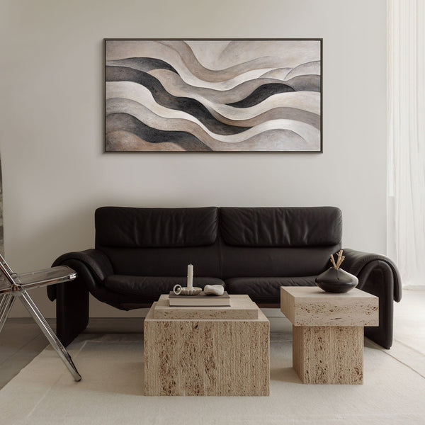 Abstraktes Gemälde „Sandwellen“ — Minimalistische Beige-Grau Leinwand mit Struktur