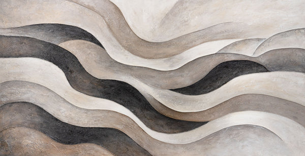 Abstraktes Gemälde „Sandwellen“ — Minimalistische Beige-Grau Leinwand mit Struktur
