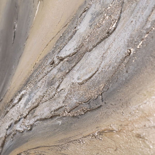 Das Gemälde „Sand und Wolken“ – helle abstrakte Wirbel auf der Leinwand