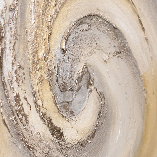 Das Gemälde „Sand und Wolken“ – helle abstrakte Wirbel auf der Leinwand