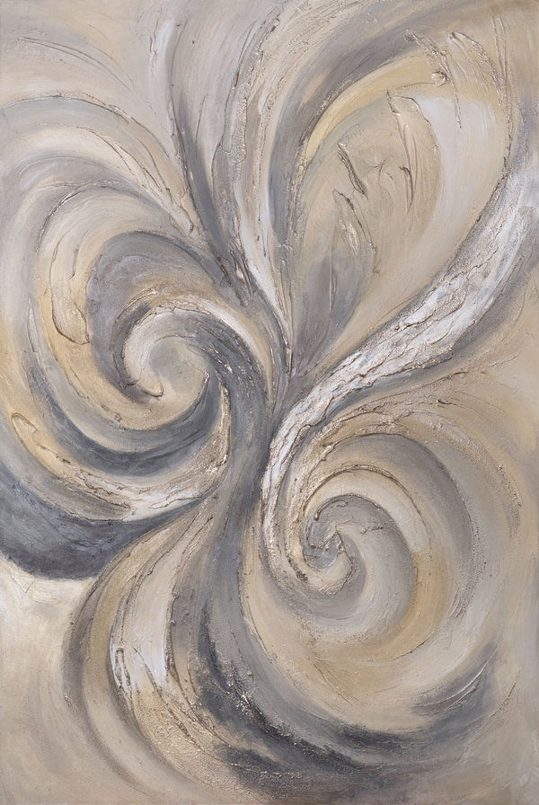 Das Gemälde „Sand und Wolken“ – helle abstrakte Wirbel auf der Leinwand