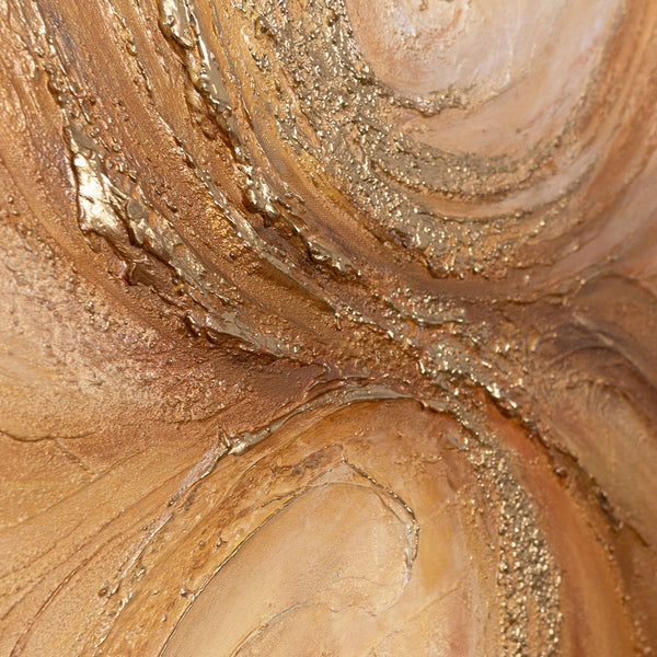 Das Gemälde „Wärmewirbel“ – eine strukturierte Abstraktion in Gold- und Kupfertönen