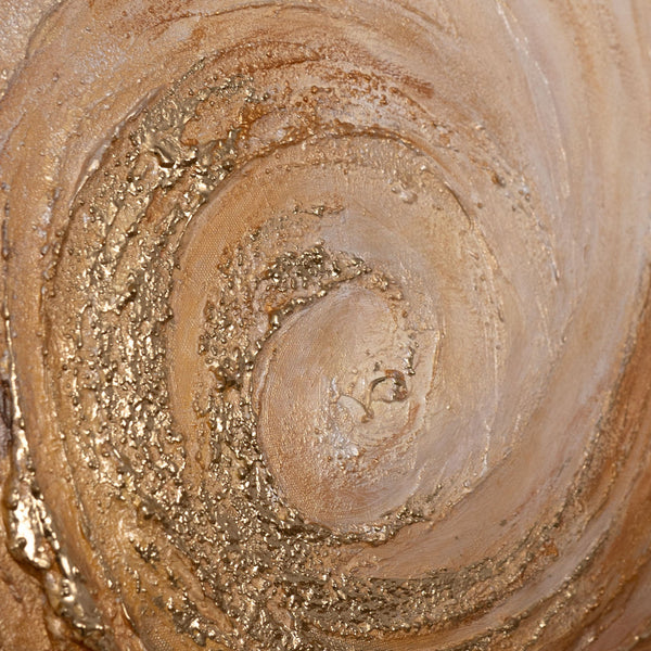 Das Gemälde „Wärmewirbel“ – eine strukturierte Abstraktion in Gold- und Kupfertönen