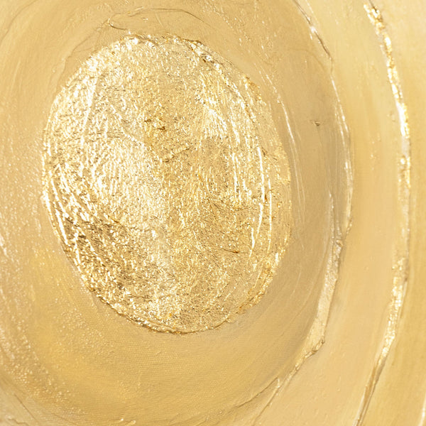 Das Gemälde „Kreise der Zeit“ – eine Abstraktion mit voluminöser Textur in warmen Goldtönen