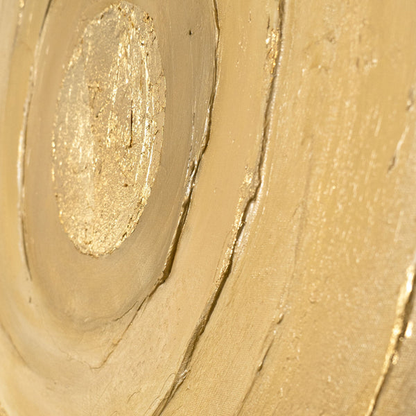 Das Gemälde „Kreise der Zeit“ – eine Abstraktion mit voluminöser Textur in warmen Goldtönen