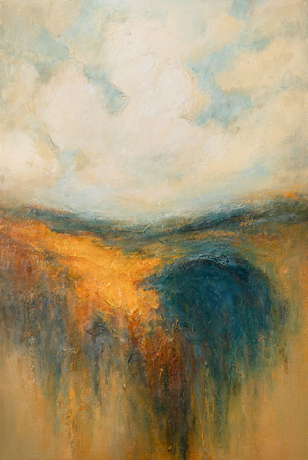 Das Gemälde „Goldener Raum“ – eine abstrakte Landschaft in warmen Farbtönen