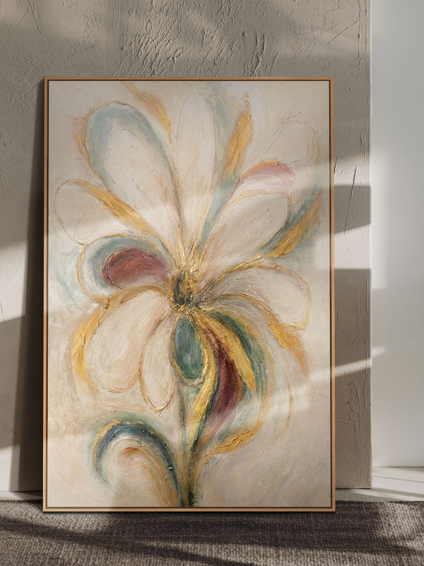 Das Gemälde „Blumenenergie“ – eine texturale Abstraktion in Form einer Blume