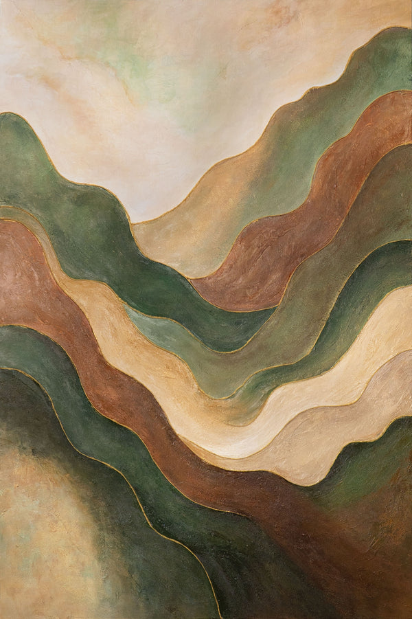 Das Gemälde „Tanz der Hügel“ – eine abstrakte Landschaft in Grüntönen