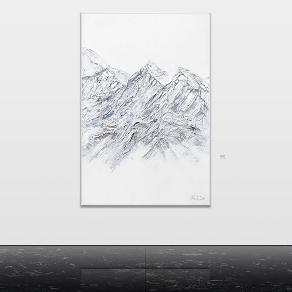abstract mountain white textured wall art