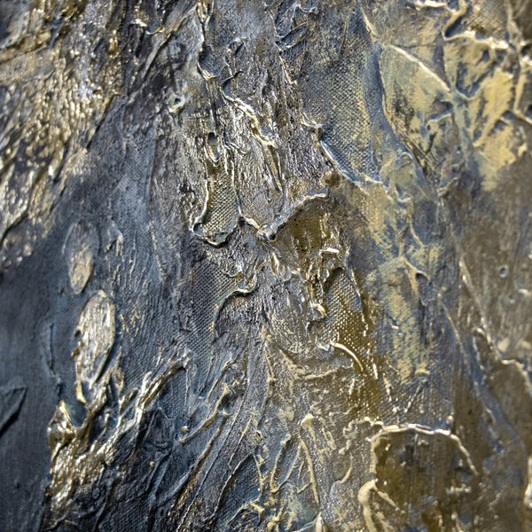 Gemälde "Spiegelungen II" tiefe Abstraktion mit einem goldenen Rhythmus
