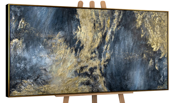 Gemälde "Spiegelungen II" tiefe Abstraktion mit einem goldenen Rhythmus