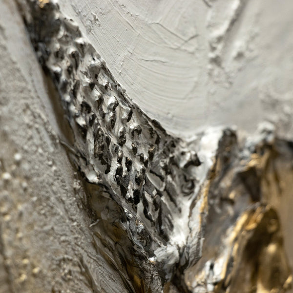 Gemälde "Tsunami" abstraktes Triptychon in Gold- und Silbertönen