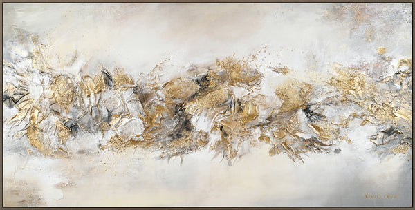 Gemälde "Licht im Staub" abstrakte Harmonie in einer hellen und goldenen Palette