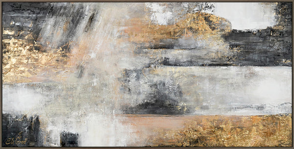 Gemälde "Gold und Stille" abstrakte Komposition in einer neutral-metallischen Palette