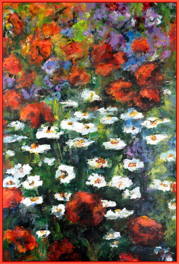 Gemälde „Mohn- und Gänseblümchen“ ausdrucksstarke Blumenkomposition im impressionistischen Stil.