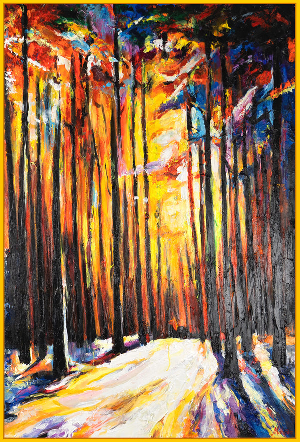 Gemälde "Sonniger Wald" ausdrucksstarke Landschaft in einer warmen Palette