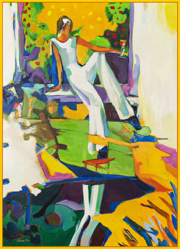 Das Gemälde "Geschmack der Sonne" ist eine figurative Abstraktion in einer hellen Sommerpalette