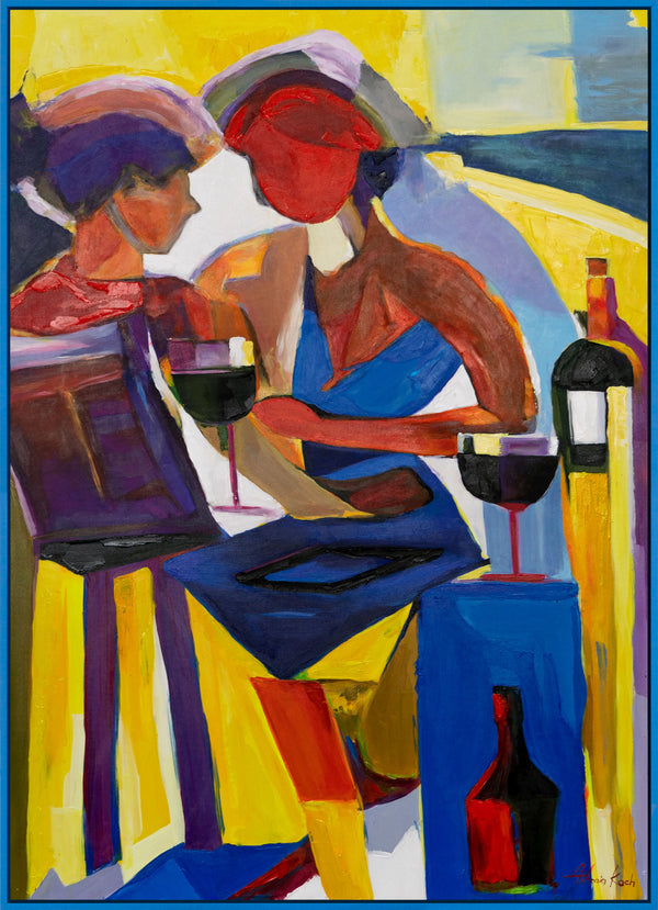 Gemälde "Gespräch beim Wein" ausdrucksstarke figurative Abstraktion