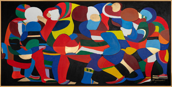 Gemälde „Bewegung der Farben“ abstrakte figurative Komposition im Jugendstil.