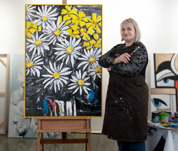 painting abstract flowers with acrylics