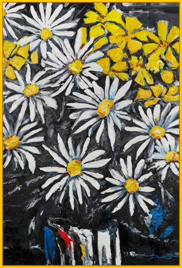 Gemälde "Feldakzente" florale Abstraktion in einer kontrastierenden Palette